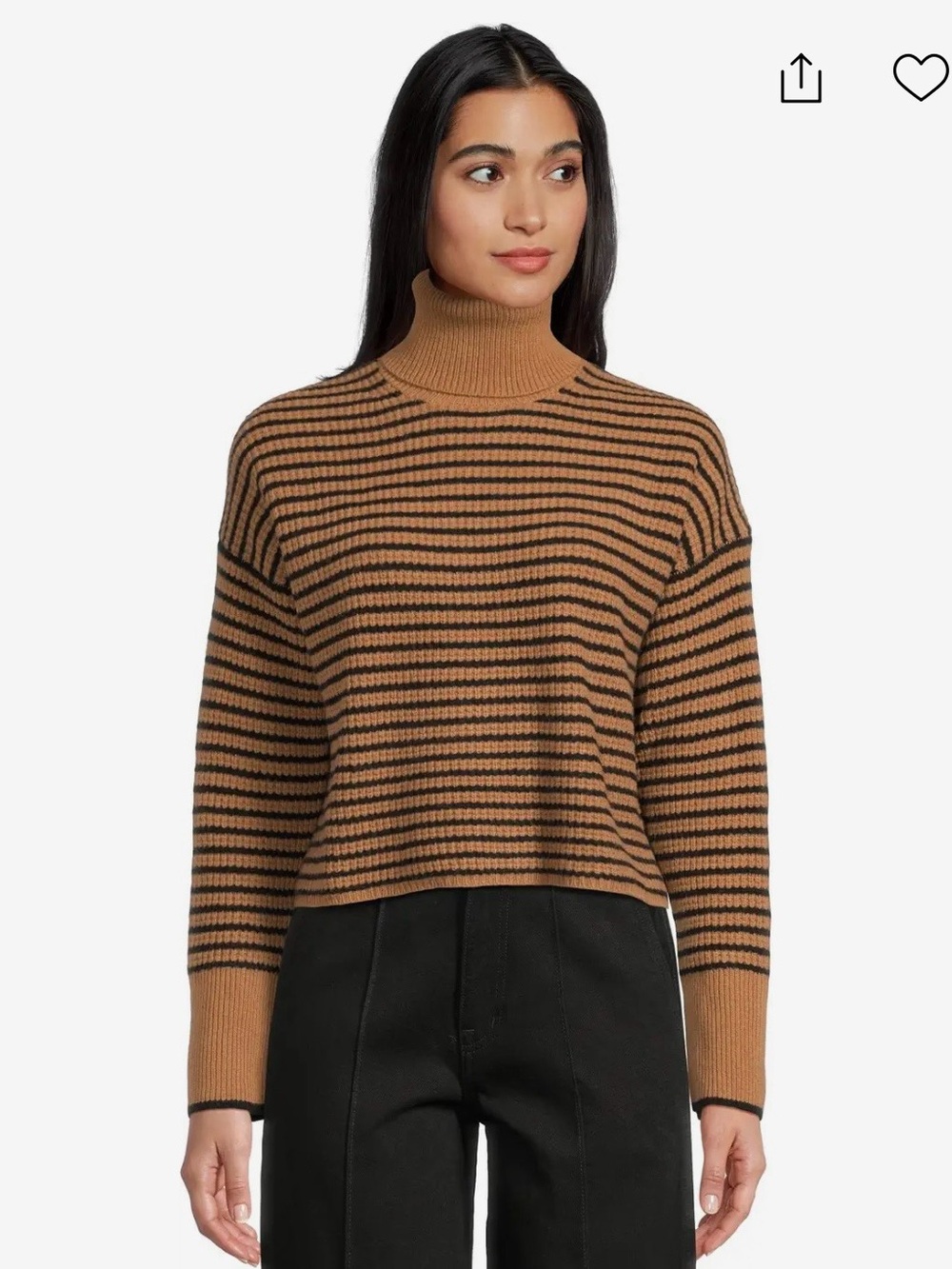 Madewell 100% Merino Wool Camel and Black Striped Turtleneck Sweater XS